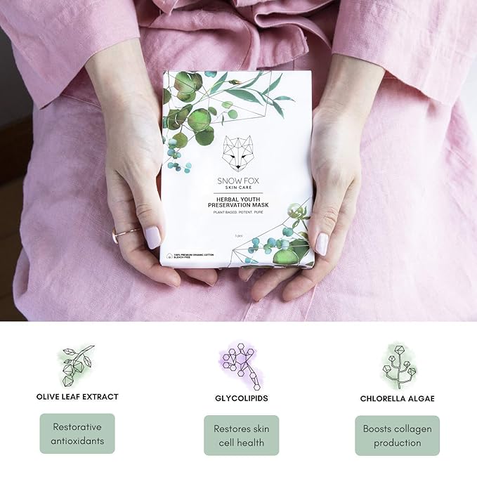 Snow Fox Herbal Youth Mask β 1 Pack Anti-Aging, Hydrating and Firming Mask with Super Greens Herbs that Boost Collagen and Elasticity Production for a Radiant Youthful Glow