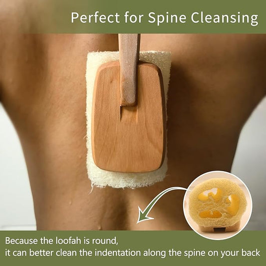 Natural Loofah Brush,Replaceable Hard Loofah Head with Wooden Handle,Back Scrubber for Men Daily Deep Cleaning Luffa On a Stick(2Pack)