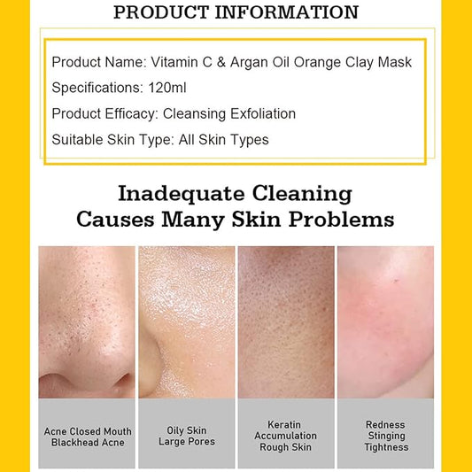 AICHUN BEAUTY Orange Clay Vitamin C Argan Oil Extract Cleansing Exfoliation Anti-Freckle Anti-Oxidation 120ml/4.06fl.oz