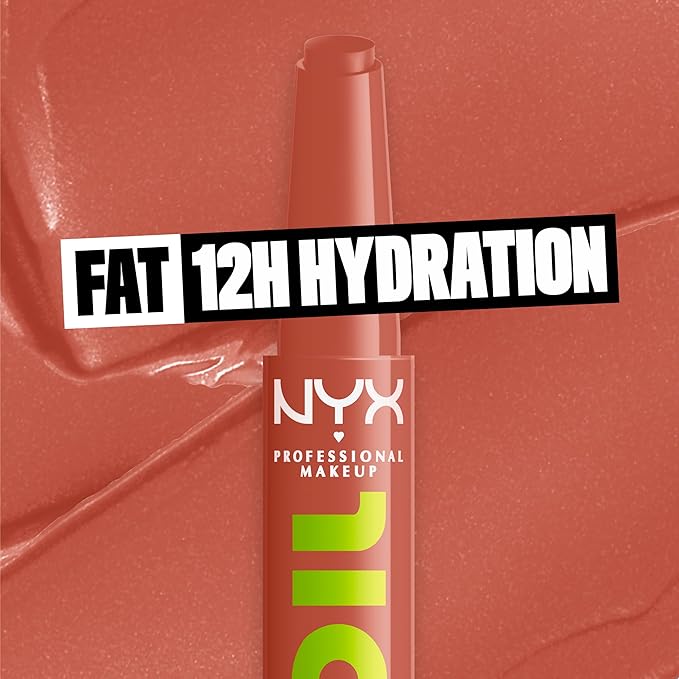 NYX PROFESSIONAL MAKEUP Fat Oil Slick Click, Lightweight, Buildable Pigmented Vegan Lip Balm - Verified (Nude)