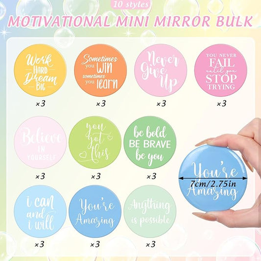 30Pcs Inspirational Compact Mirror Pastel Color Motivational Words Small Mirrors Portable Pocket Mirrors for Women Staff Coworkers Christmas Party Team
