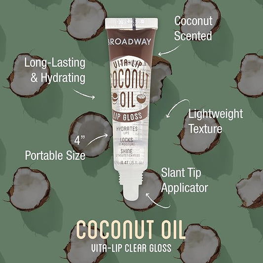 Ruby Kisses Broadway Vita-Lip Clear Lip Gloss (Coconut Oil 6 Pack), Ultra-Hydrating & Soothing Formula with Vitamin Oils, High-Shine Non-Sticky Finish, Healing Glossy Lip Balm Locks in Moisture