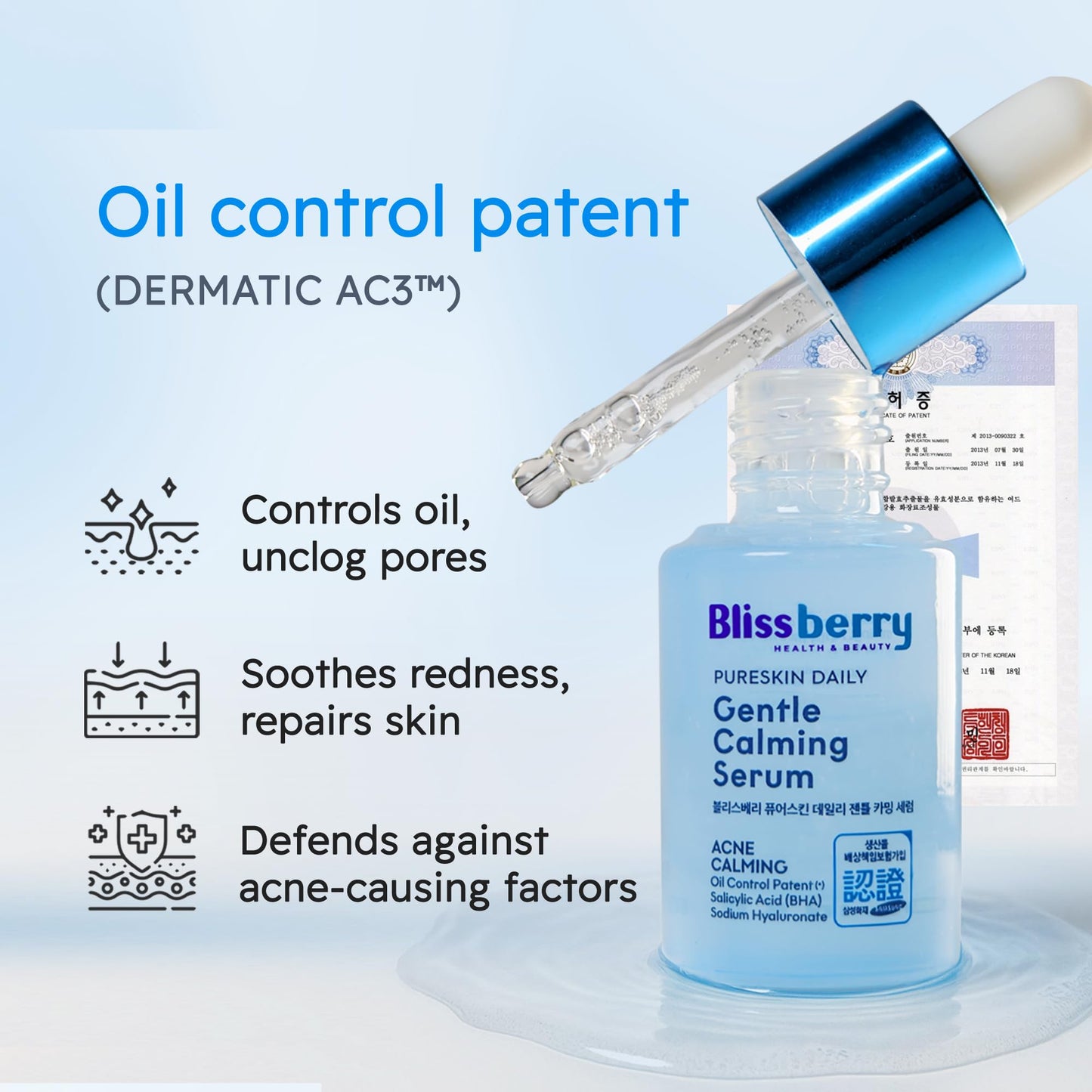 Blissberry Acne Serum 0.1% Salicylic Acid – Gentle Calming Serum for Oily & Acne-Prone Skin, Clears Blackheads & Whiteheads, Reduces Oil & Redness – Hydrating BHA Face Treatment, 0.5 Fl Oz