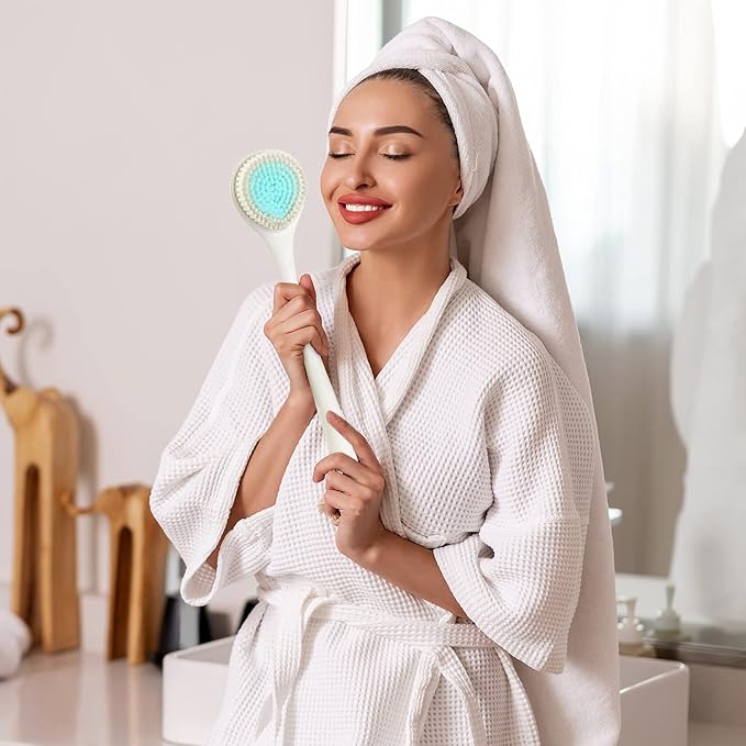 BEDELITE Back Bath Brush Long Handle for Shower of 2 - Soft Shower Brush for Men & Women,Back Brush Scrubber - 16.4" Long Skin Exfoliator for Body Bath ScrubberοΌ2 Pack, Pink & IvoryοΌ