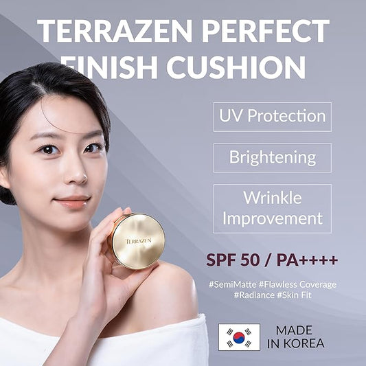 Korean Face Cushion Foundation Finish Glass Perfect Skin Long Lasting Medium High Coverage Semi Matte, 0.51 fl oz (Natural Beige, 1)