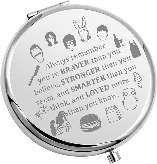 WSNANG Belcher Family Travel Compact Pocket Makeup Mirror Belcher and Linda Fans Gift TV Show Merchandise for Women(Burgers Mirror-Steel)