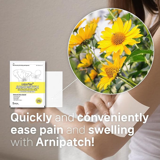 Arnica Hydrogel Pain Relief Patches | Natural Relief for Muscle, Joint, Bruises & Swelling | Flexible, Non-Greasy & Long-Lasting | Great for Back, Knee & Neck Pain (3.9"x4.7", 5, Count)
