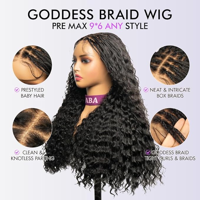 Braided Wigs for Black Women 200% Density Glueless Wigs Human Hair Pre Plucked Pre Cut 9x6 Lace Front Wig Deep Wave Human HairοΌBlack CurlyοΌ18inch