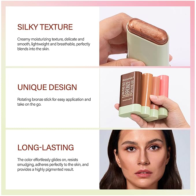 Bronzer Stick, Facial Contouring Stick,Cream Contour Stick, Facial Contouring Stick,Highlight Contour Makeup Long Lasting, Face Bronzer, Face Shaping,03,Rich Glow&04,Beach Glow