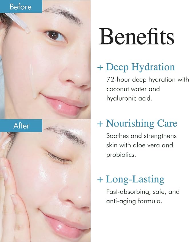 9 Wishes Hydra Ampoule II (1.01 fl oz) β Award-Winning Hydrating Serum for Face with Hyaluronic Acid, 55% Coconut Water, 72-Hour Long-Lasting Moisture, Korean Glass Skin Effect