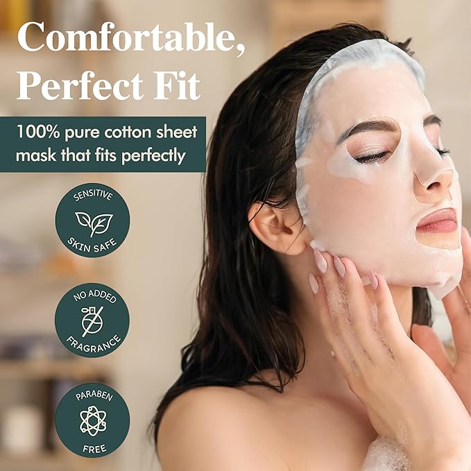 Madeca DERMA Revitalizing Sheet Mask 10pcs (100% Pure Cotton Sheets) with Centella Asiatica, Hyaluronic Acid, and Niacinamide – Korean Skincare for Hydration & Skin Brightening for All Skin Types