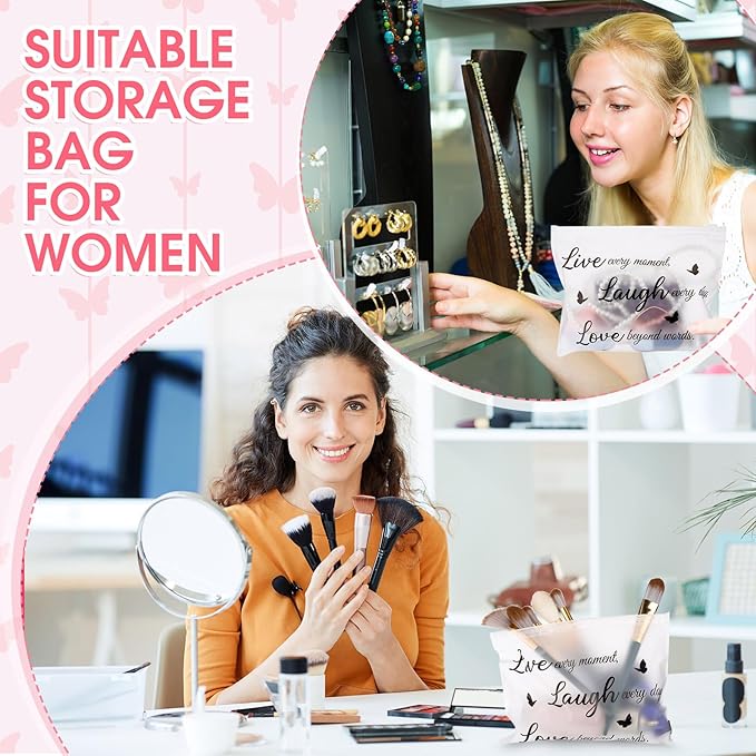 100 Pcs Inspirational Gifts for Girls Women Travel Cheer Makeup Bag Bulk Loved Quotes Cosmetic Bags with Zipper Thank You Encouragement Birthday Gift Bag for Nurse Teacher Friend (Minimalist)