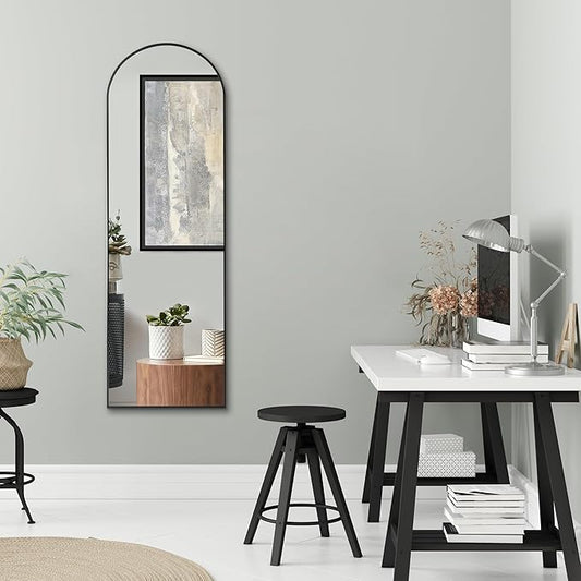 Americanflat 18x58 Arched Mirror with Stand- Large Hanging Mirrors with Aluminum Frame - Modern Mirror for Bathroom, Bedroom, Living Room - Mirrors for Wall Display and Home Decor - Black