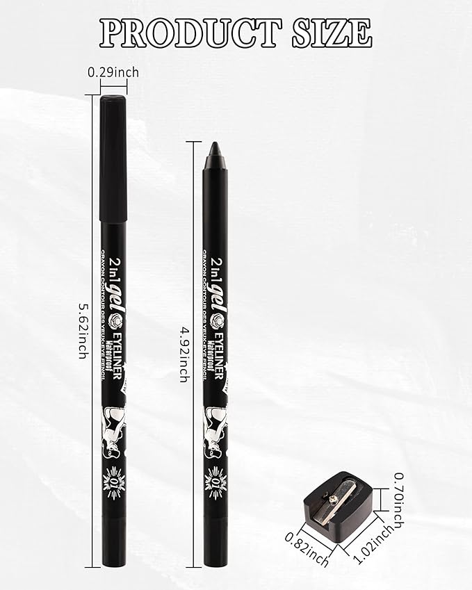 Black Gel Eyeliner Pencil, Sharpenable Eye Liner Waterproof Smudge proof Long Lasting, Matte Gel Cream Smooth Texture, Intense Color Waterline Eyeliner Pen Makeup with Sharpener, Delineador De Ojos-01