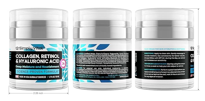 SimplyVital Collagen, Retinol & Hyaluronic Acid Cream - Anti-Aging Face Moisturizer for Face, Firming Skin Care Neck & DΓ©colletΓ© - Made in USA, Daily Moisturizer Face Cream Day & Night - 1.7 fl.oz.