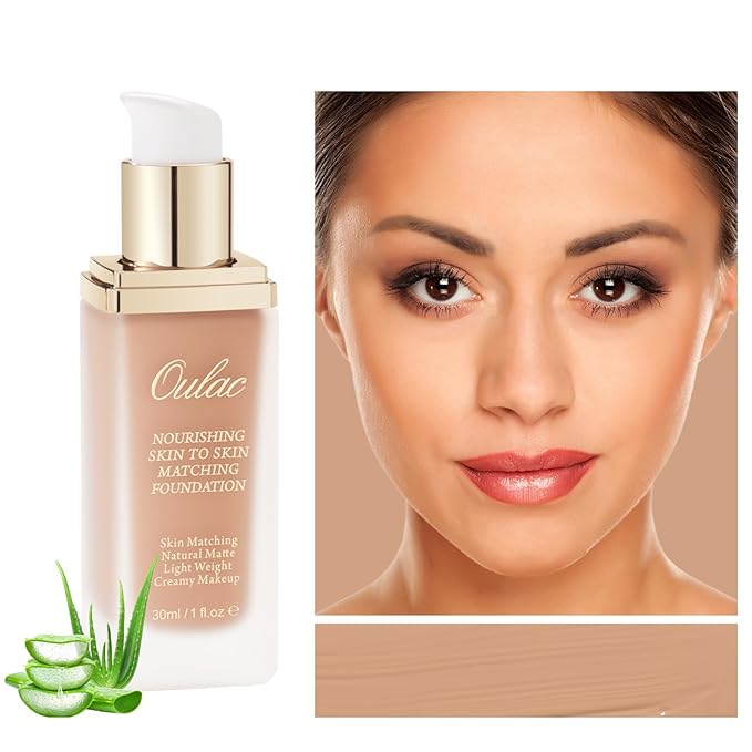 Oulac Foundation Make Up, Skincare Infused With Aloe Leaf And Vitamin E, Medium to High Coverage Liquid Foundation, Foundation Vegan 30ml, ShadeοΌMedium 9.5