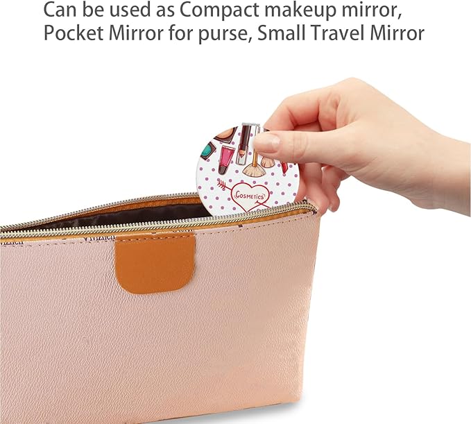 Cheap Small Compact Mirror, Round 2.8” Metal Frame PU Common Style Double Sided Mini Magnifying 1X/3X Mirror for Purse Compact Travel Mirror (Common01)