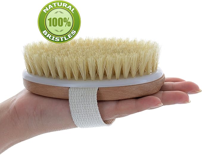 Dry Brushing Body Brush, Natural Bristle Dry Skin Exfoliating Brush Body Scrub for Beautiful Skin, Cellulite Treatment, Lymphatic Drainage, Soften Skin, Blood Circulation Improvement, Medium Strength