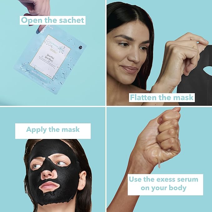 Carbone Glacé - Purifying Carbon Black Facial Sheet Mask - Cleanses & Tightens - With Hamamelis & Mallow - Purifying, Firming & Revitalizing - Multi-Active Serum Formula - 5 Pack