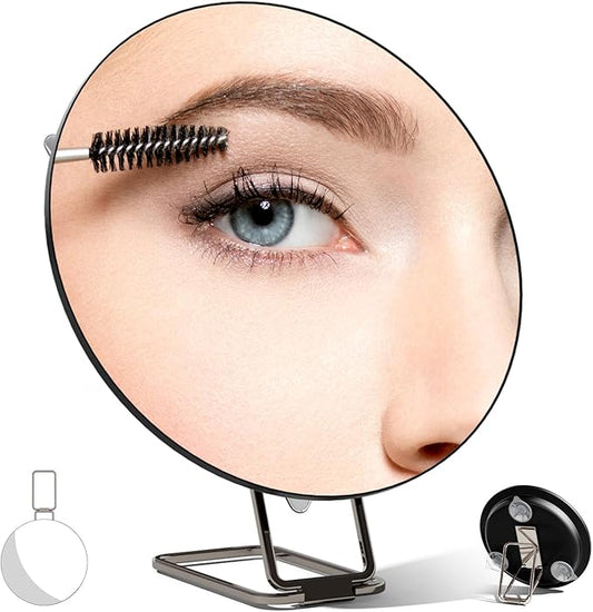 Travel Magnifying Mirror 10x Large 6β Diameter Makeup Mirror with Magnification 10x, Portable Handheld Close Up Magnified Mirror with Stand & Suction Cups, Perfect for Makeup, Shaving, Deep Cleaning
