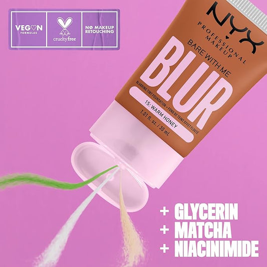 NYX PROFESSIONAL MAKEUP Bare With Me Blur Skin Tint Foundation Make Up with Matcha, Glycerin & Niacinamide - Warm Honey