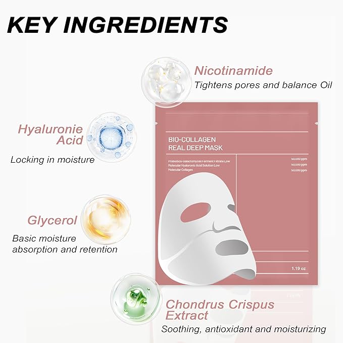 Bukamkom๏ผ8pcs Collagen Face Mask, Hydrogel Overnight Face Mask for Hydration & Soothing, Hydrogel Collagen Facial Mask, Face Masks Facial Masks Skincare