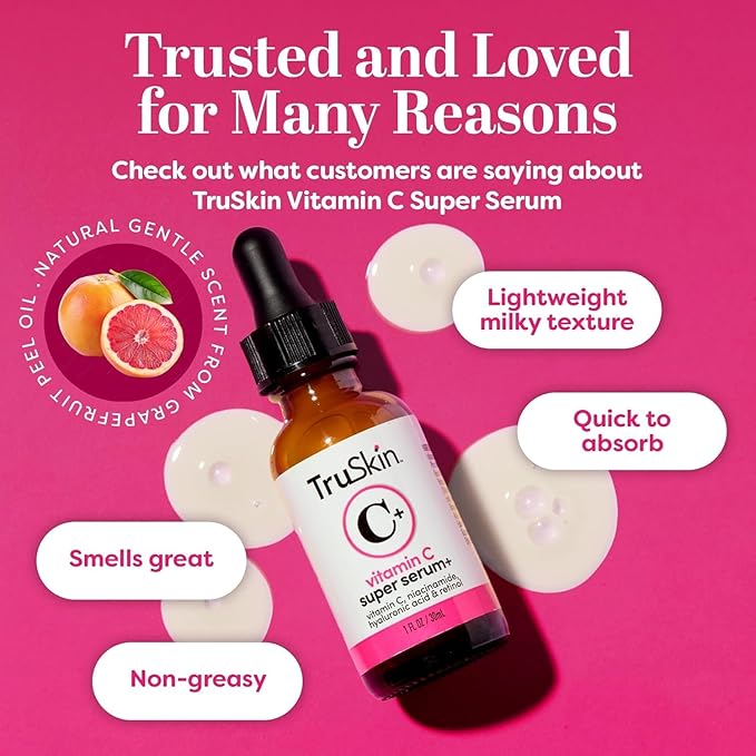 TruSkin Vitamin C Super Serum - Niacinamide, Retinol, Hyaluronic & Salicylic Acid - All-in-One Anti Aging Serum for Face β Improve Appearance of Dark Spots, Firmness for Brighter Looking Skin, 1 Fl Oz