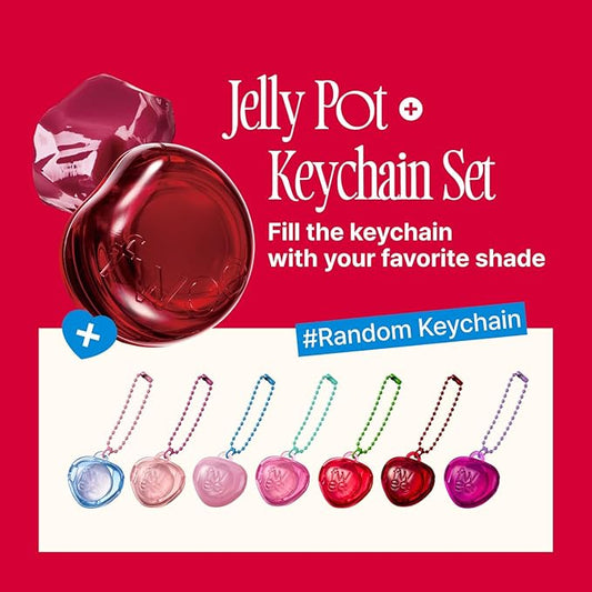 Glowy Jelly Pot + Keychain SET | Dewy Jelly Lip & Blush Color, Tinted Glow Jelly Balm, Dewy Buildable Finish β Cherryppo (Cherry Red) | 0.14 oz