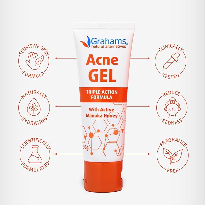 Acne Gel Morning & Night Spot Treatment Pimple Cream for Face, Back & Body - All Natural with Witch Hazel, Honey, Aloe Vera, for Oily Skin & Blemish Control (1.06 oz)