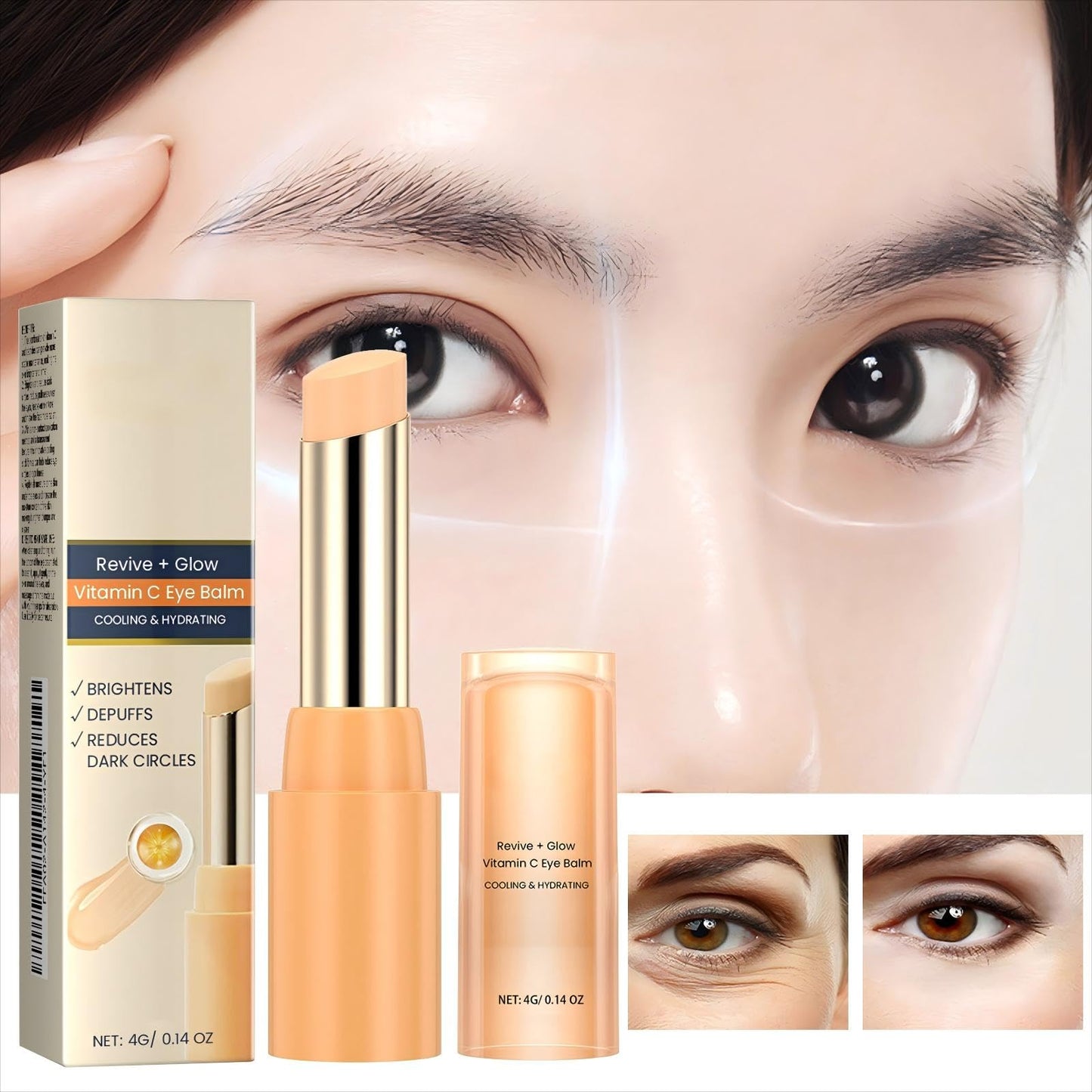 F FENG PEI Revive Glow Vitamin C Eye Balm, Vc Anti-Wrinkle Eye Serum Oil, Hydrating Eye Cream,Improve Dark Circles, Reduces Puffiness - 2Pcs