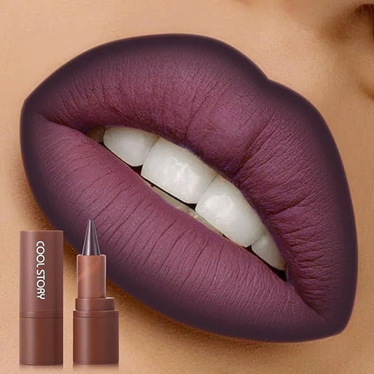 Matte Lip Liner and Lipstick Crayon Shape And Tapered Tip for Perfect Contour and Gradient Effect Waterproof Eyeliner Lip Pencil 3-in-1 Makeup Lip Combo, Purple 2#