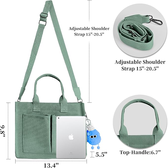 Canvas Tote Bag for Women With Pockets, Laptop Work Crossbody Purses Everything Shoulder Tote Bag Everyday Satchel Handbags