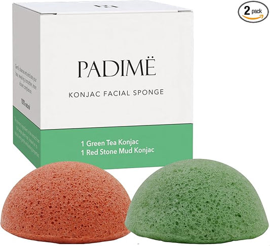 Padime 2pcs | Face Sponges Konjac | Facial Cleansing for Face | Beauty Konjac | Green Tea Sponge & Red Clay Facial Sponges for Washing | Esponjas para Lavar la cara