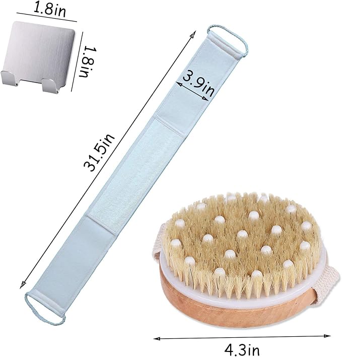 Dry Body Brush Exfoliating Back Scrubber,Brushing Body Brush for Cellulite and Blood Flow,Lengthened Natural Loofah Exfoliating Body Scrubber for Shower