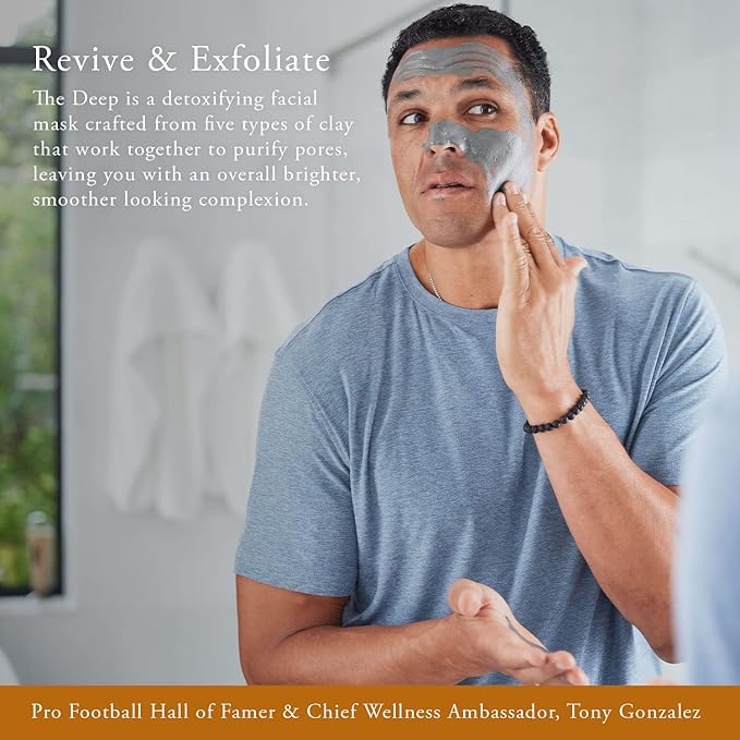Caldera + Lab The Deep | Men's Organic Hydrating Clay Face Mask for Dry, Sensitive, & Normal Skin β Vegan, Natural & Antioxidant Packed Exfoliating Skincare Facial Treatment