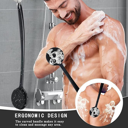 VWMYQ Silicone Back Scrubber for Shower, 17in Lengthen Long Handle Body Brush, Double Sided Shower Brush for Shower Exfoliating and Massage Can Produce Rich Foam, Long Handle Back Scrubber for Men