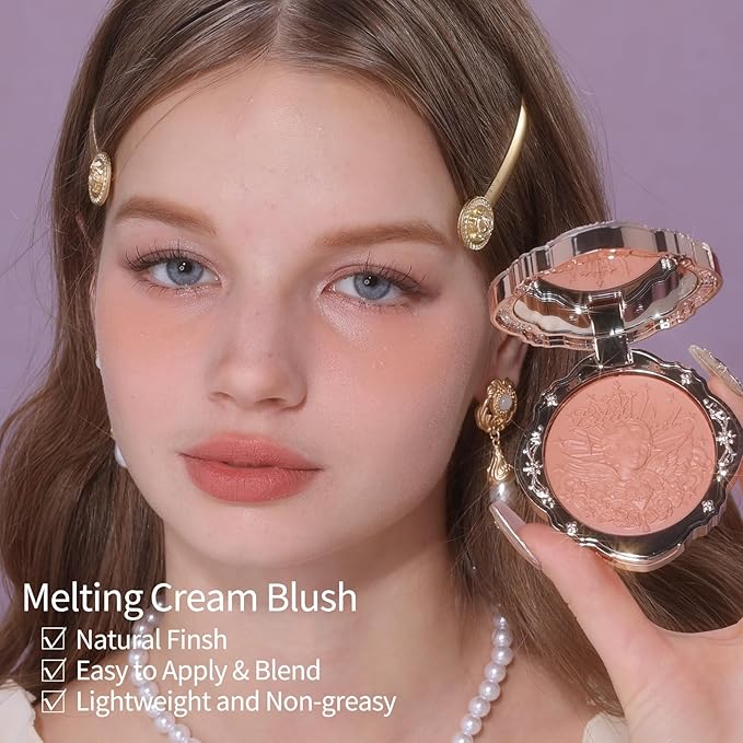 Flower Knows Little Angel Cream Blush,Buildable & Blendable Makeup Blush for cheeks,Soft & Long-lasting,Sandy Nude Flush for All Skin Tones(05 Fingertip Stellar,6g)
