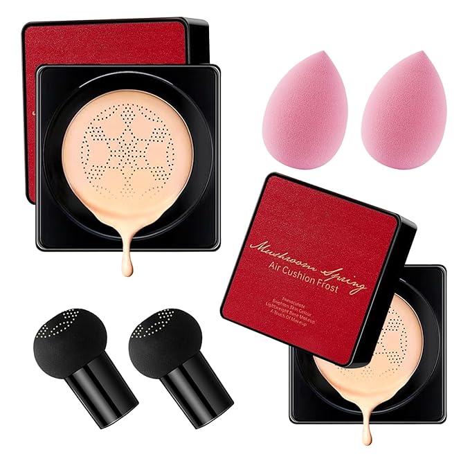 2Pcs Mushroom Head Air Cushion CC Cream Foundation Makeup,Moisturizing BB Cream Face Makeup Liquid Foundation,Long Lasting Full Coverage Concealer for All Skin TypesοΌNaturalοΌD