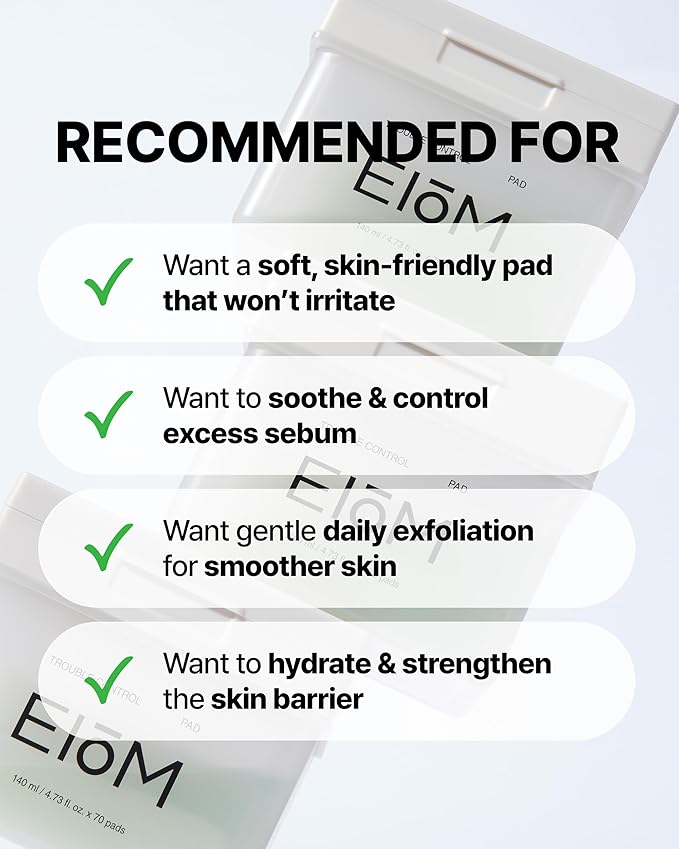 Trouble Control Pad | Korean Toner for Oily, Sensitive & Acne-Prone Skin โ Exfoliating Facial Pads with Dual Cotton Rounds & Calming Botanicals (70 Pads)