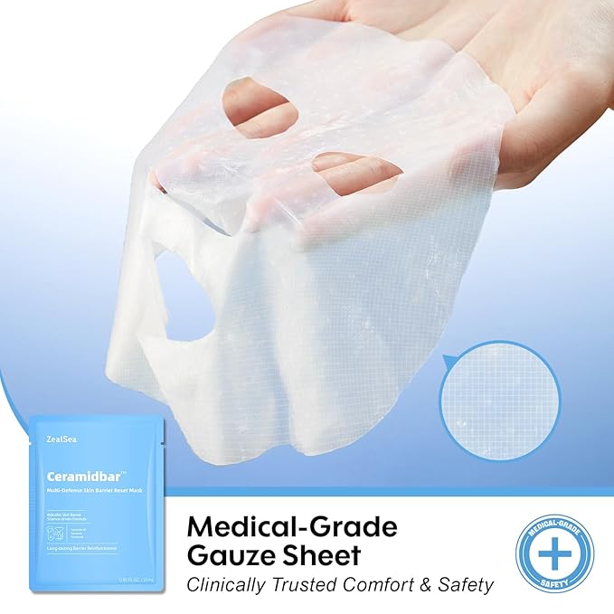 ZealSea Ceramidbar Face Masks Skincare Set, Derm Solution Sheet Mask for Multi-Trigger Sensitivity, Soothing & Calming, Strengthen & Restore Skin, Facial Mask with Cica & Ceramide, 10 Pack
