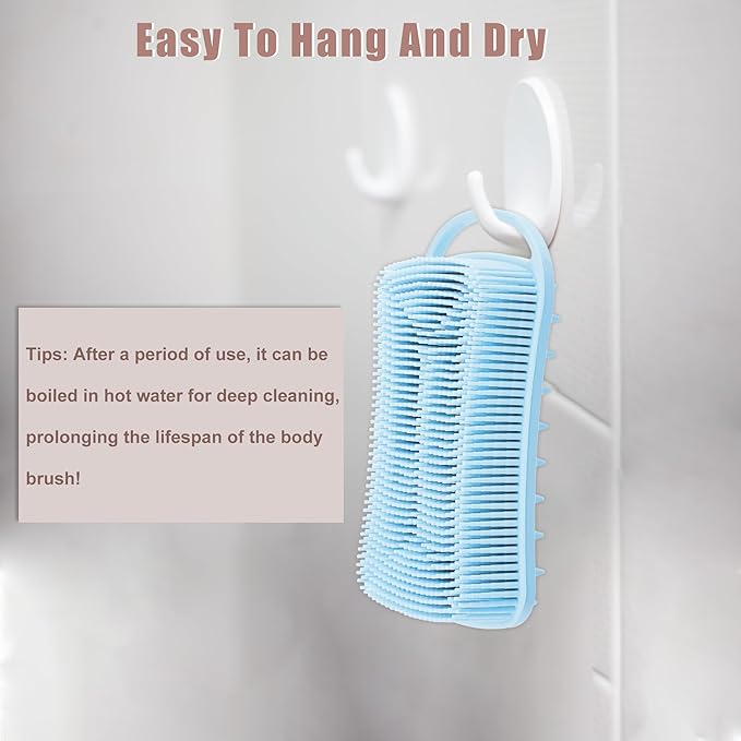 VOCOSTE Silicone Body Scrubber, 2 in 1 Body Brush Hair Scalp Massager, Soft Body Scrubbers for Use in Shower, Lathers Well Exfoliating Body Scrubber for All Skin Types, Blue
