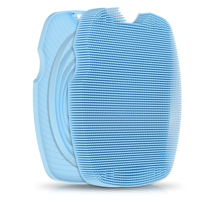 Silicone Body Scrubber - Zinc Infused-Highly Elastic Bristles Exfoliating Body Scrubber for Shower Body,Cellulite Reduction,Blood Circulation - Azure