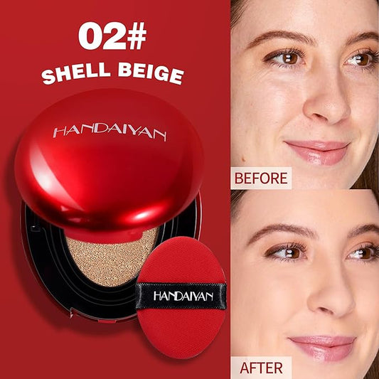 Cushion Foundation, Full Coverage & Weightless, Skin Fit Technology for Natural Radiance, Satin Glow Finish, Hydrating Long-Lasting Cushion, Anti-Caking (02# SHELL BEIGE, 0.21 Fl Oz (Pack of 1))