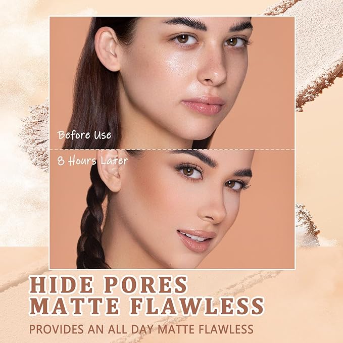 Oil Control Face Pressed Powder,Matte Smooth Flawless Finishing Powder Makeup,Lightweight Waterproof Long-Lasting Setting Powders Foundation,0.35 Oz(IVORY)