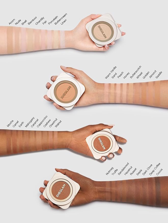 SHEGLAM SKin-Focus Full Coverage Powder Foundation Oil-Control Lightweight Face Pressed Powder Makeup-Earth