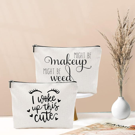 Might Be Makeup Might Be Weed Funny Makeup Bag Gift for Women Inspirational Cosmetics Pouch for Purse Travel Bag Cases for Toiletries Accessories Organizer