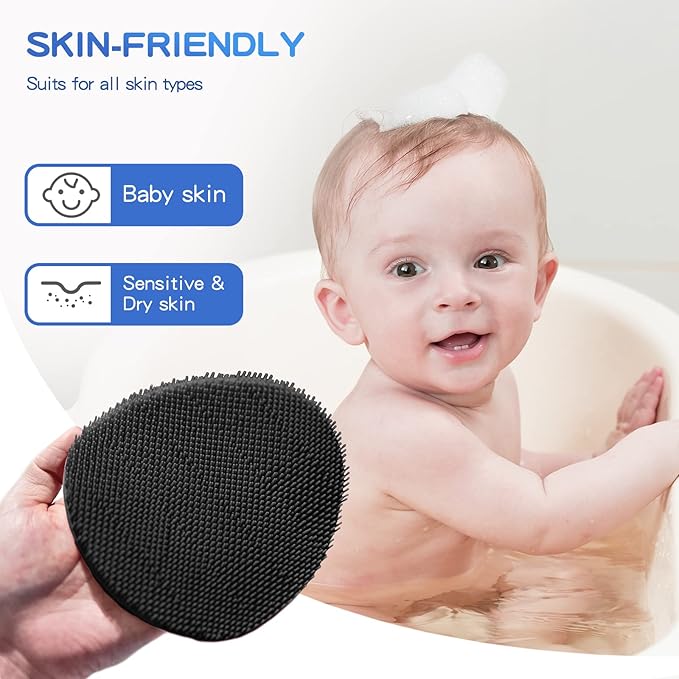 Manmihealth Soft Silicone Shower Brush, Super-Lathering and Deep-Cleaning Body & Face Scrubber, Gentle Exfoliating Bath Glove for All Skin Types(Black*2)
