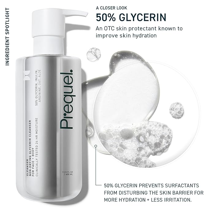 Skin Gleanser, Moisturizing Glycerin Face Wash, Body Wash 2-Pack. Professional Strength Face Cleanser for Women. Unscented Sensitive and Dry Skin Face Wash. 13.5oz (each) Pump Bottles