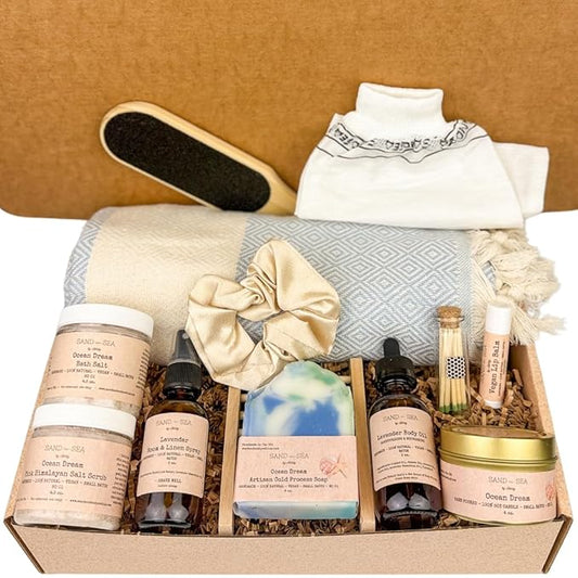 Bath Gift Set for Women, Handmade Gifts For Women, Relaxing, Pampering & Beauty Gift Basket, Unique Spa Kit for Woman, Mom, Best Friend Self Care Gift Box 13 pc (Ocean Dream)