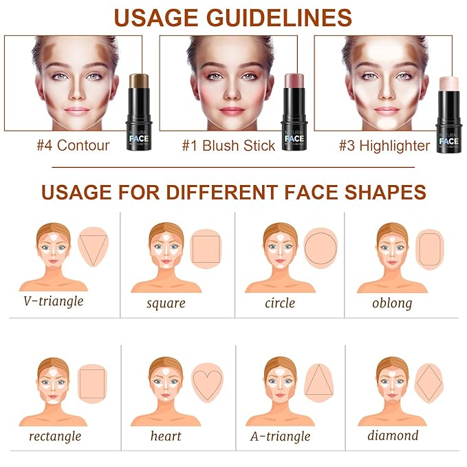 Lezero 3Pcs Contour Stick Makeup Kit, Shades with Highlighter, Blush and Bronzer Trio for Sculpt the Cheeks and Body, Long Lasting, Waterproof, Dewy & Matte Finish, LIGHT MEDIUM (02,05,06)